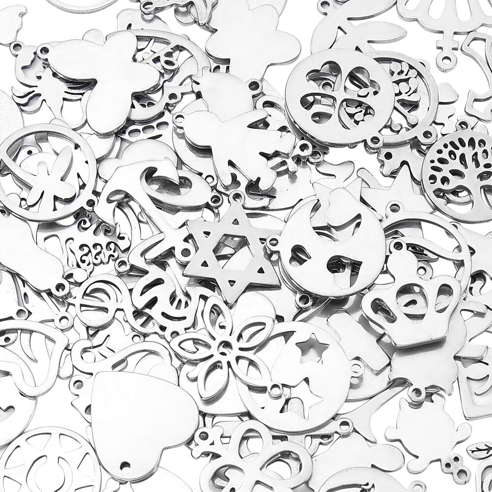 5723 100Pcs Stainless Steel Charms Bulk Mixed Metal Pendants Charms